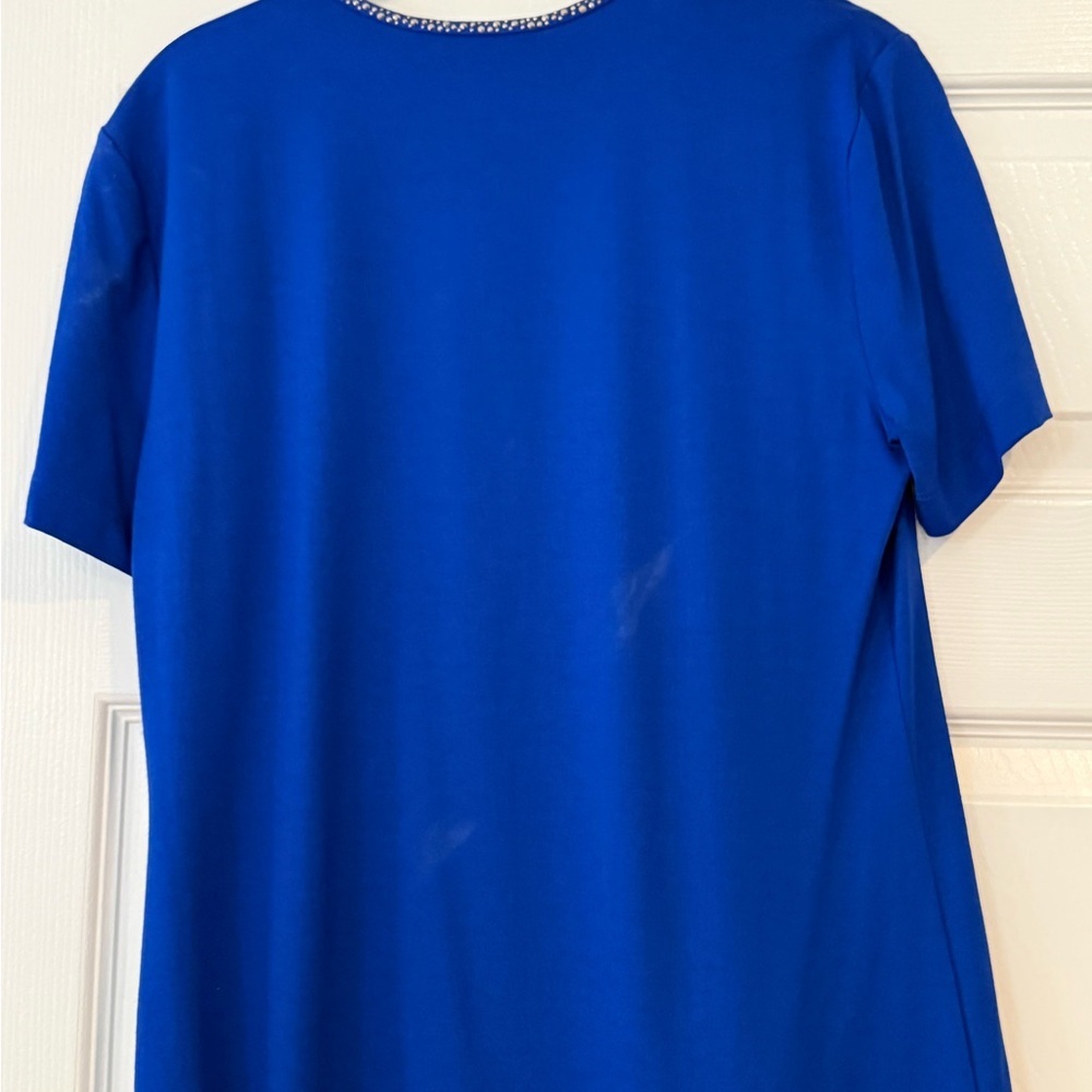 St. John Blue Embellished Short Sleeve Blouse - Picture 3 of 7